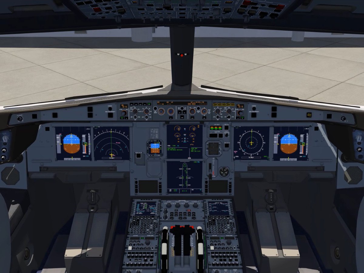 The A330-300 flight deck, seen from behind the pedestal