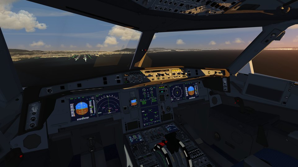 Approach at dusk, seen from the flight deck